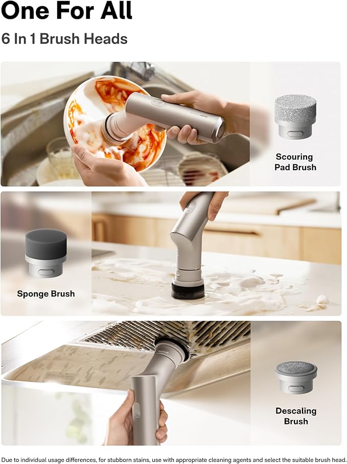 HOTO Cordless Electric Spin Scrubber, IPX7 Full Body Waterproof Dish Scrubber Brush, Bathroom Cleaning Brush, Max 22 in-lb, Power Scrubber with 9 Brush Heads for Kitchen, Sink, Bathroom, Shower, Tile