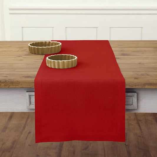 Solino Home Linen Red Table Runner 132 Inches Long - 100% Pure Linen Extra Long Table Runner 14 x 132 Inch - Fete