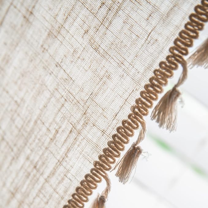 Sutuo Home Boho Curtain 72 Inches Long for Bedroom, Natural Linen Look Textured Burlap Rod Pocket Chic Semi Blackout Bohemian Handmade Tassels Window Treatment for Living Room, 1 Panel 59" W x 72" L