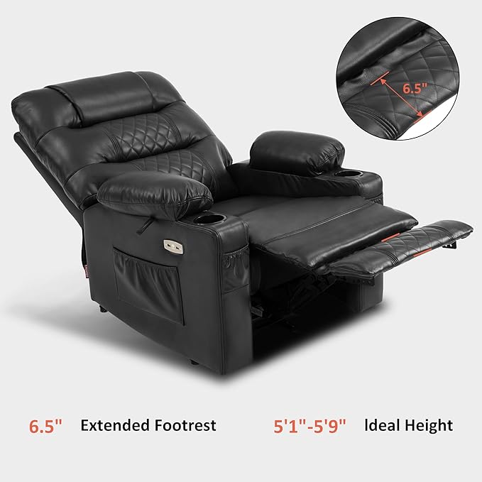 MCombo Zero Gravity Power Recliner Chair with Heat and Vibration Massage, Reclining Chair with USB Ports, Cup Holders for Living Room, Faux Leather PR621 (Grey)