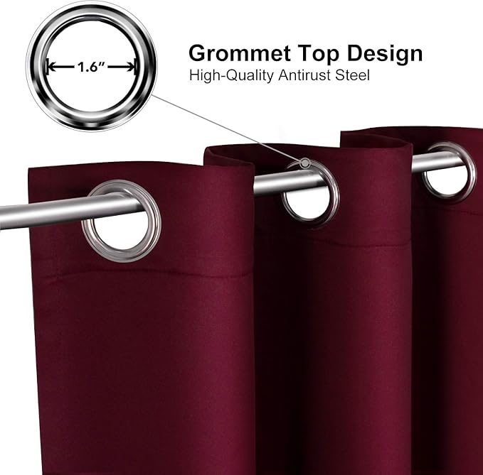ChrisDowa Grommet Blackout Curtains for Bedroom and Living Room - 2 Panels Set Thermal Insulated Room Darkening Curtains (Burgundy Red, 42W x 63L)