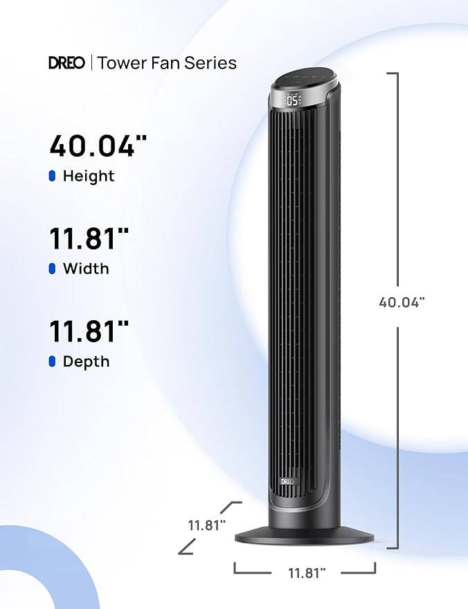 Dreo Tower Fan for Bedroom, 90° Oscillating Fans that Blow Cold Air, 5 Speeds, 4 Modes with 26ft/s Velocity, 12H & 28dB Quiet Timer, Remote, Touch, 40" Standing Floor Fan for Home Office, Black