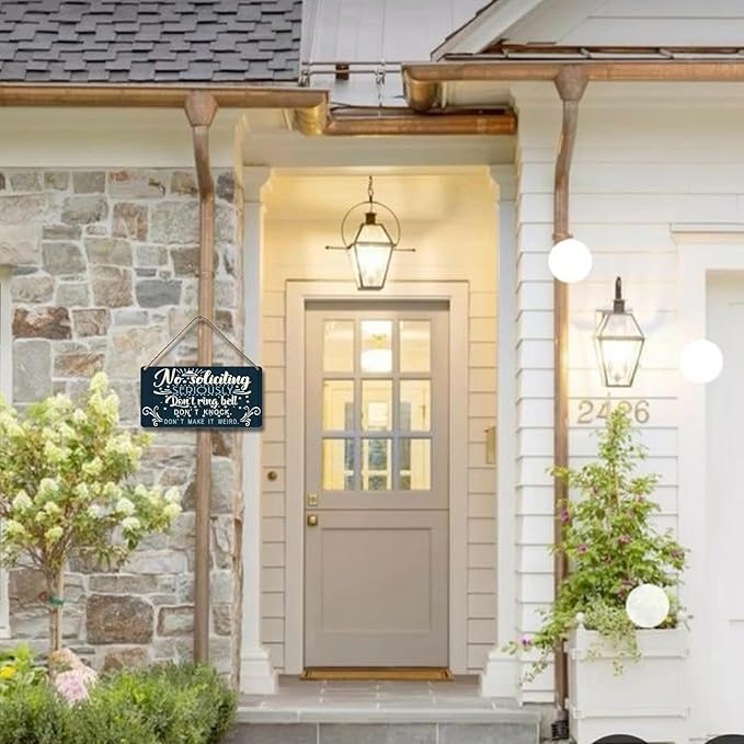 No Soliciting Sign for House Door Funny Do Not Ring Doorbell Sign for Home Front Door Seriously Don't Knock Or Ring Doorbell Don't Make It Weird Wooden Yard Signs 12x6 Inch