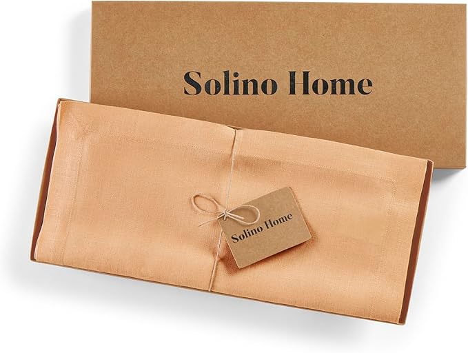 Solino Home Linen Table Runner 108 Inches Long - 100% Pure Linen Peach Table Runner 14 x 108 Inch - Fete