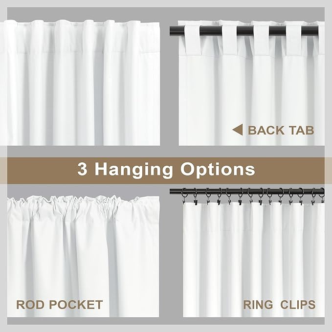 White Curtains 58 Inch Length for Bedroom 2 Panel Set Heat Full Light Blocking Drapes Short Window Blackout Linen Curtains for Kitchen Kids Room Thermal Insulated Living Room Window 58 Long Back Tab