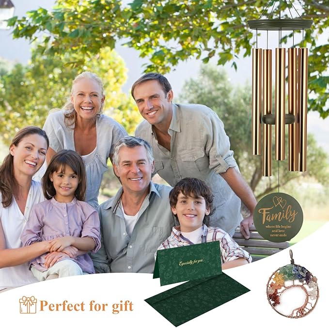Wind Chimes for Outside, Large Outdoor Windchimes with Engraved Tree of Life, Premium Tuned Metal Chimes for Mother/Grandma, Home & Garden Decor with Soothing Tone