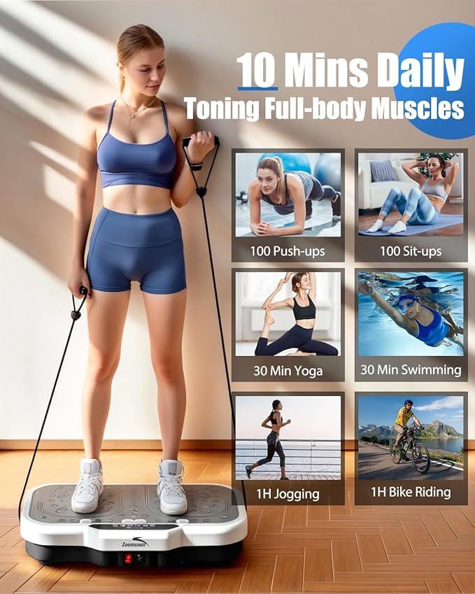 Vibration Plate Exercise Machine, 8000 Vibrations/min Adjustable Fitness Platform, 400 Lbs Capacity Whole Body Workout Extra Large Size Platform with Bluetooth for Weight Loss, Women & Men