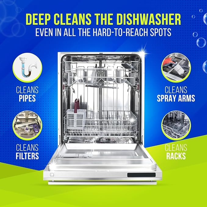 Washing Machine & Dishwasher Cleaner Tablets, 50 Count, Unscented, Compatible with Front/Top Loader & HE Washers, Removes Residue, Stains, Grime & Limescale, 12-Month Supply