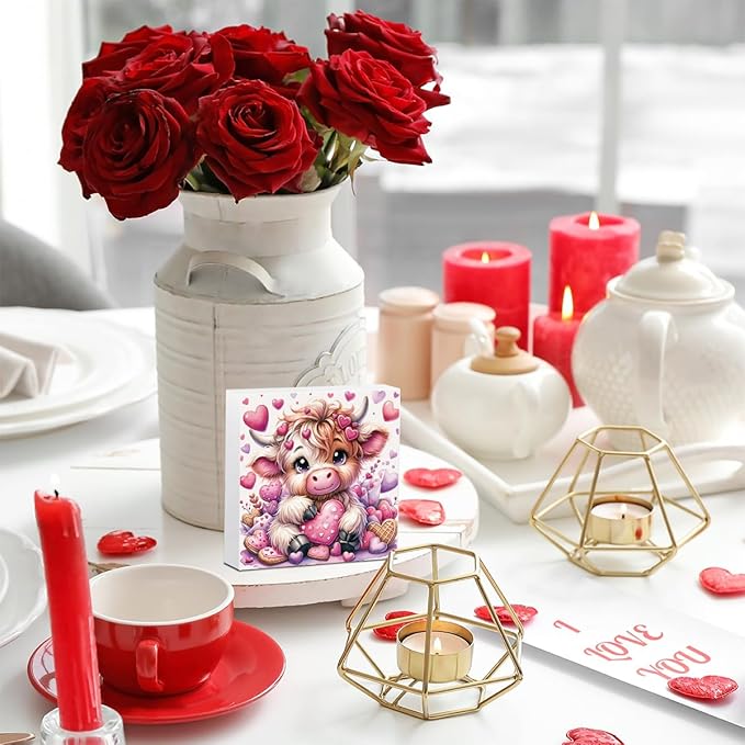 Valentines Day Decor Valentines Day Decorations Valentines Day Office Decor Valentines Day Table Decor Pink Valentines Day Decorations Valentines Decor Gifts for Girlfriend, Highland Cow Wooden Decor
