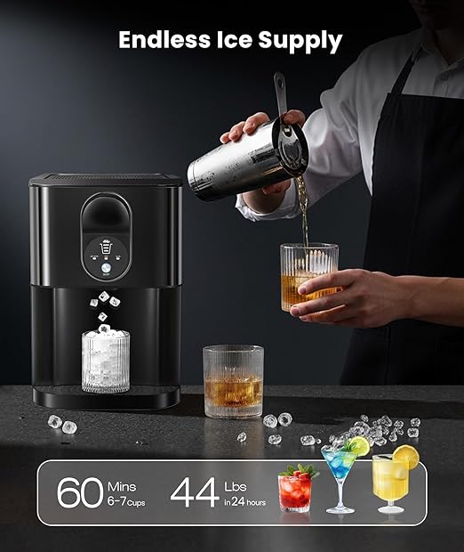 Nugget Ice Maker Countertop, 44lbs/24H Soft Chewable Pellet Ice Maker Machine Dispenser with Water Reservoir, Self-Cleaning, Pebble Ice Machine for Home Kitchen, Office, Black Stainless