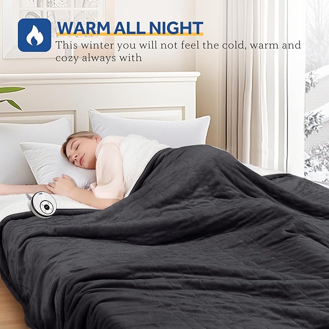 Sealy Electric Blanket Full Size 80"*84",Super Cozy Flannel to Sherpa Reversible Heated Blanket Full Size with 10 Heating Levels & 1-12 Hours Auto Off Overheating Protection Machine Washable, Charcoal
