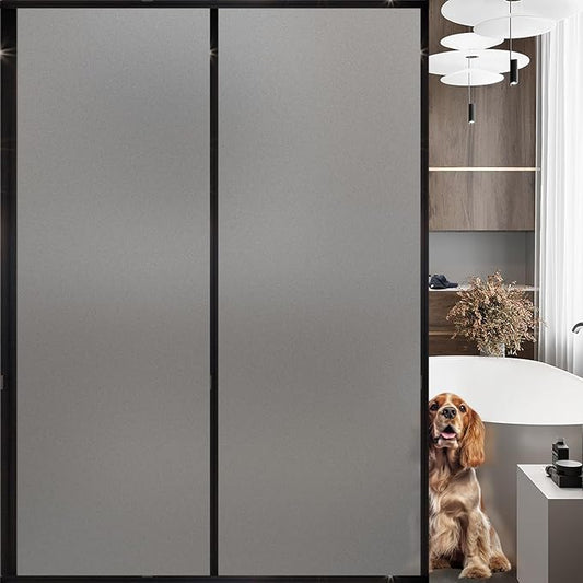 Frosted Glass Window Privacy Film Decorative, Bathroom Privacy Film for Glass Windows Cover, Static Cling, Removable, Reusable, Anti-UV, Anti-Glare, Heat Blocking,Gray,23.6X196.9Inch