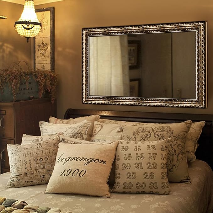 Bathroom Wall Mirror, Decorate Bathroom Mirrors for Wall, Rectangle Modern Bathroom Wall Mounted Mirror Vertical or Horizontal Hanging for Living Room (Gold Framed 40" x24'')