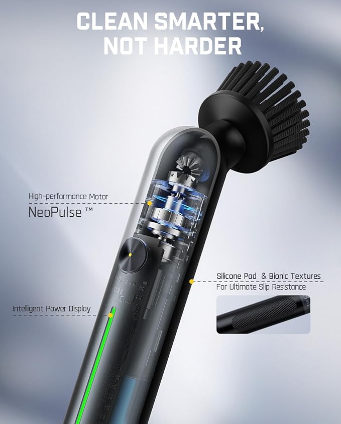 Fanttik G9 Nano Electric Spin Scrubber, Cordless Power Grout Brush, Type-C Fast Charging with LED Power Display, IPX7 Waterproof, 8 Replaceable Heads for Cleaning Grout, Corners, Crevices - Black