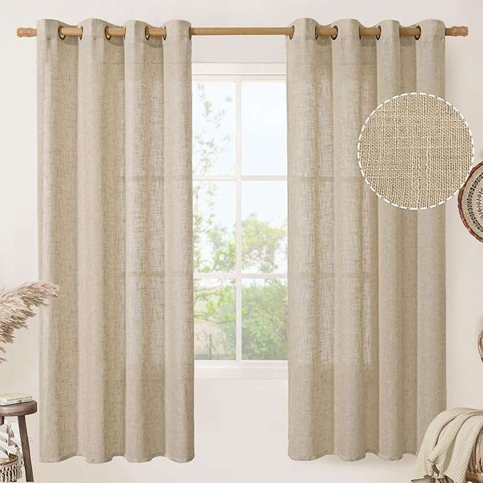 LAMIT Brown Linen Curtains 72 inches Long for Bedroom, Soft Thick Semi Sheer Light Filtering Bronze Grommet Window Treatments Burlap Drapes for Living Room, 2 Panels Set, 52 x 72 Inch