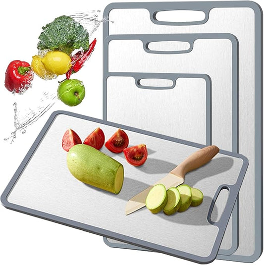 Titanium Cutting Board Double-sided non-slip silicone edging Pure Titanium Cutting Boards for Kitchen - Double-Sided Food-Grade Chopping Board Non-Stick Durable and easy to clean (Medium)