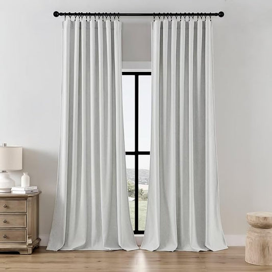 Joydeco Light Filtering Curtains 84 Inch Length for Bedroom, Faux Linen Curtains 84 Inches Long for Living Room, Pinch Pleat Curtains for Living Room 84 Inch Length(52x84 inch, Greyish White)