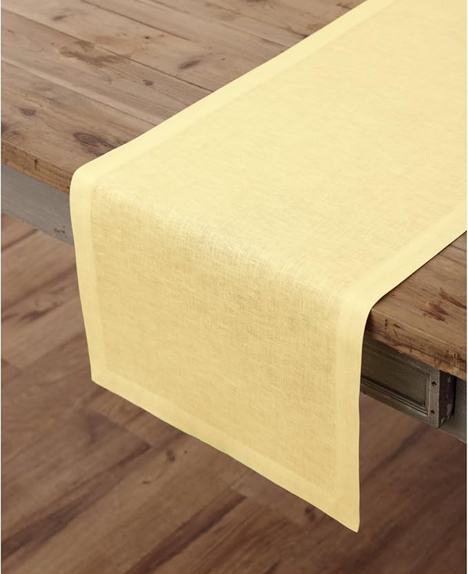Solino Home Linen Yellow Table Runner 120 Inches Long - 100% Pure Linen 14 x 120 Inch Table Runner - Fete