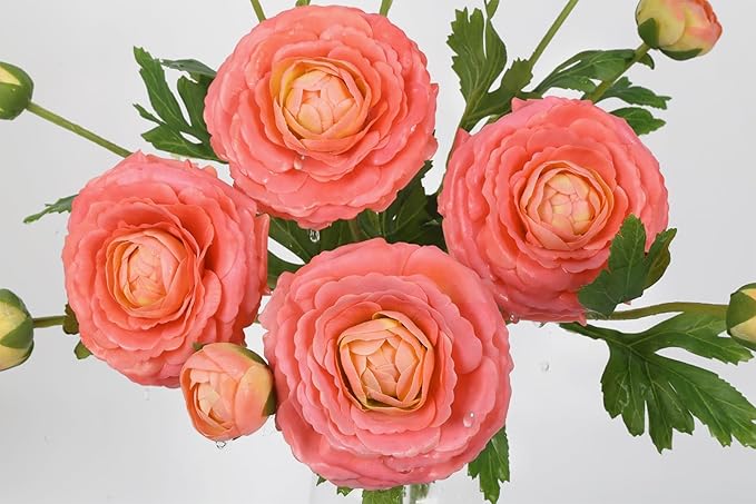 IPOPU 4PCS Real Touch Ranunculus Artificial Flowers Faux Ranunculus Flowers for Vases Real Look Silk Peonies Fake Peony Flowers for Home Indoor Wedding Centerpieces for Table Decorations (Orange)