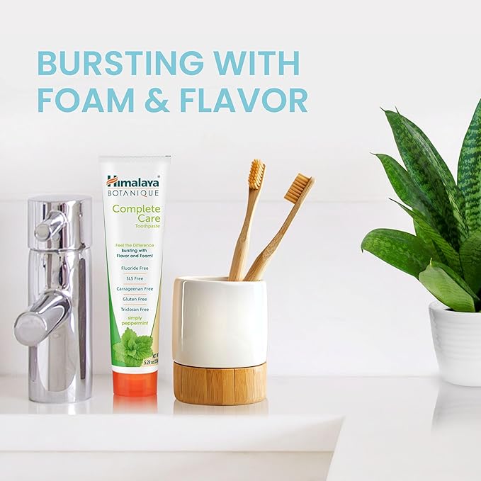 Himalaya Botanique Complete Care Toothpaste, Herbal, Peppermint Flavor, Fights Plaque, Freshens Breath, Fluoride Free, No Artificial Flavors, SLS Free, Cruelty Free, Foaming 5.29 Oz, 2 Pack…