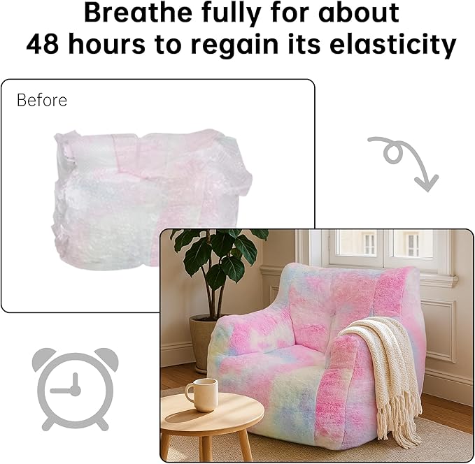 Recaceik Large Plush Bean Bag Chairs, Memory Foam Bean Bag Chair for Adults & Kids with Armrests, Comfy BeanBag Lounge Lazy Floor Sofa Accent Chair for Living Room, Bedroom, Dorm, Colorful Rainbow