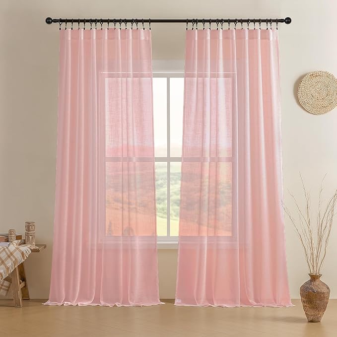 Joydeco Sheer Curtains for Living Room, Beige Curtains 90 Inches Long 2 Panels Set, Window Curtains Privacy Assured with Light Filtering(W52 x L90 Inch,Tapioca)