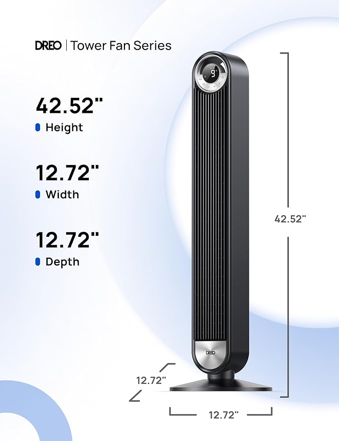 Dreo Tower Fan for Bedroom, 90° Oscillating Standing Floor Fan with 28ft/s Velocity, 25dB Quiet for Sleep, DC Motor, 9 Speeds, 4 Modes, 12H Timer, Voice & APP & Remote Control, 42" Cruiser Pro T2 S