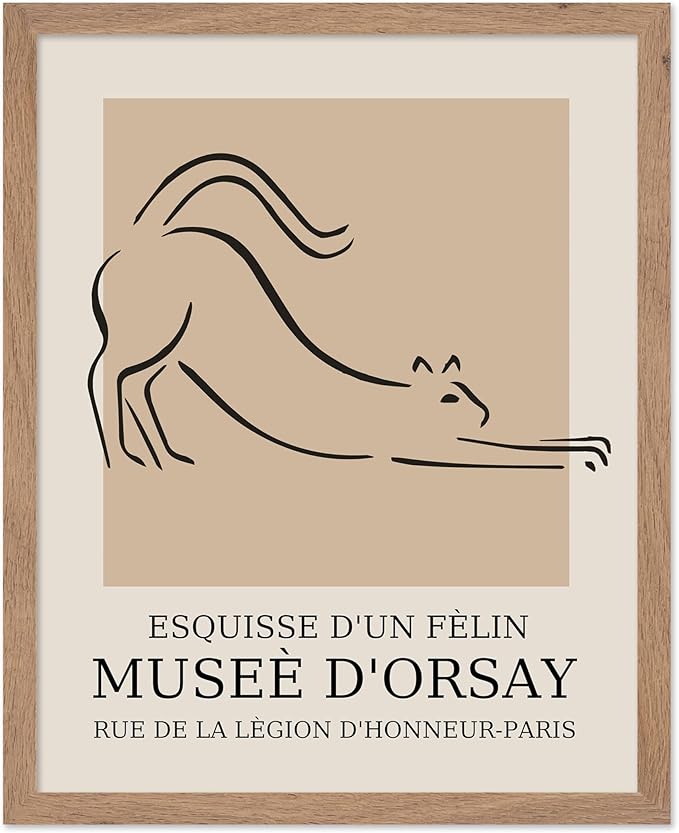 Poster Master Vintage Poster - Retro Minimalist Print - Gift for Artist, Housewarming - Cat, Line Drawing, Sketch, Abstract - Wall Decor for Living Room, Bedroom, 16x20 Beige Framed