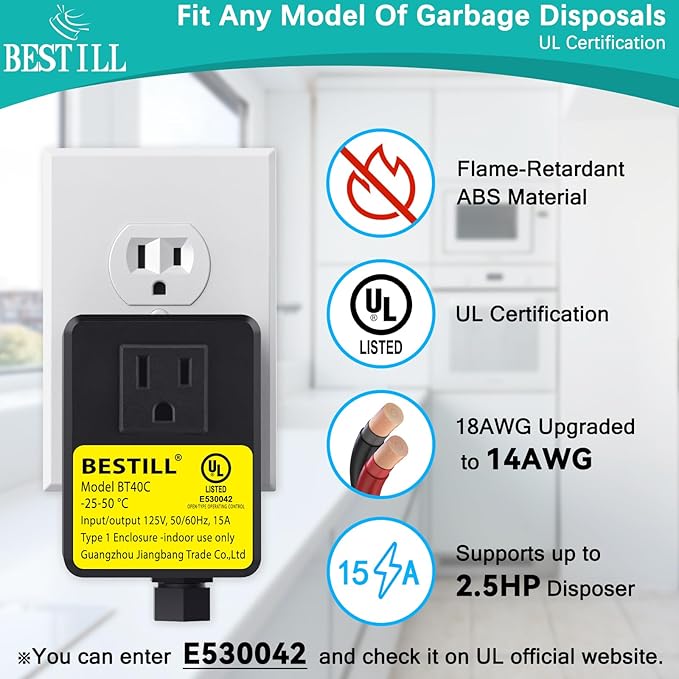 BESTILL Garbage Disposal Air Switch Kit, Square Raised Push Button Ideal for Long Nails, Cordless Sink Top Brass Switch for Food Waste Disposer, Brushed Nickel, Compatible with all Garbage Disposals