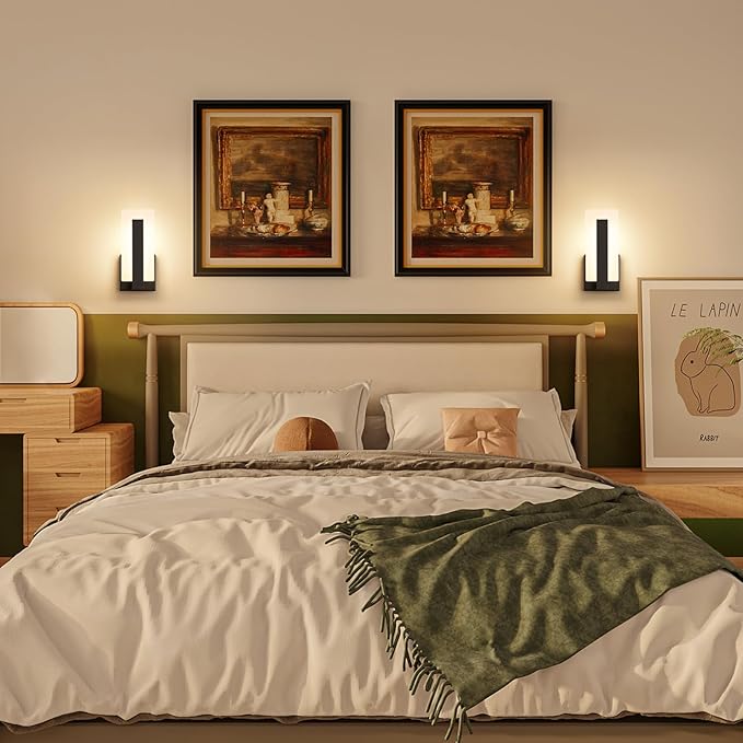 Joosenhouse Modern LED Wall Sconce Dimmable Wall Mounted Lamp Set of 2, Black 3000K Warm White Wall Lamp, Hardwired Bathroom Vanity Light, Indoor Wall Lights for Hallway, Bedroom, Study, Living Room.