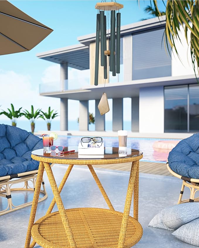 Wind Chimes Outdoor Deep Tone, Wind Chimes for Outside, Memorial Wind Chimes with Hook as Gifts for Mother's Day/Housewarming/Christmas, Patio, Garden, Yard, Home Décor. Green