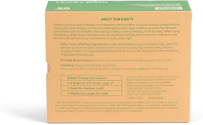 Sheets Laundry Club Laundry Detergent Sheets, 100 Loads - Fresh Linen Scent, Eco-Friendly, Quick-Dissolving Formula, Hypoallergenic, Septic Safe, Plastic-Free Packaging - 50 Sheets