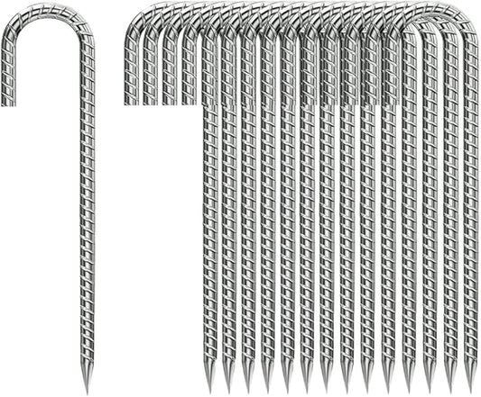 J-Hook-Rebar-Stakes-12 Inch, Ground Stakes Heavy Duty Rebar Stakes for Camping 50pcs Rebar Stakes Rust Proof Coated Metal for Flower Gardens Dog Fence Camping Tents Chicken Coop