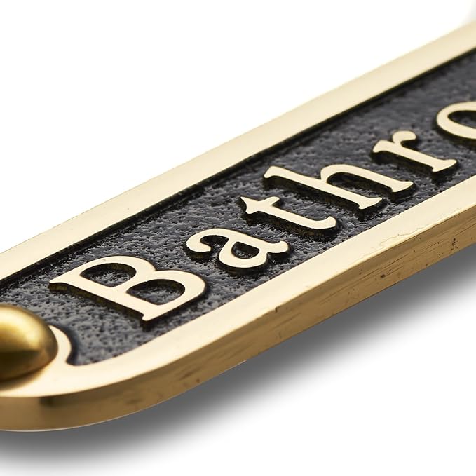 Bathroom Brass Door Sign. Traditional Style Home Décor Wall Plaque Handmade By The Metal Foundry UK.