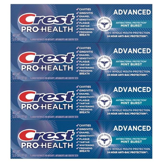 Crest Pro-Health Advanced Antibacterial Protection Toothpaste - Pack of 4, 5 Oz Tubes