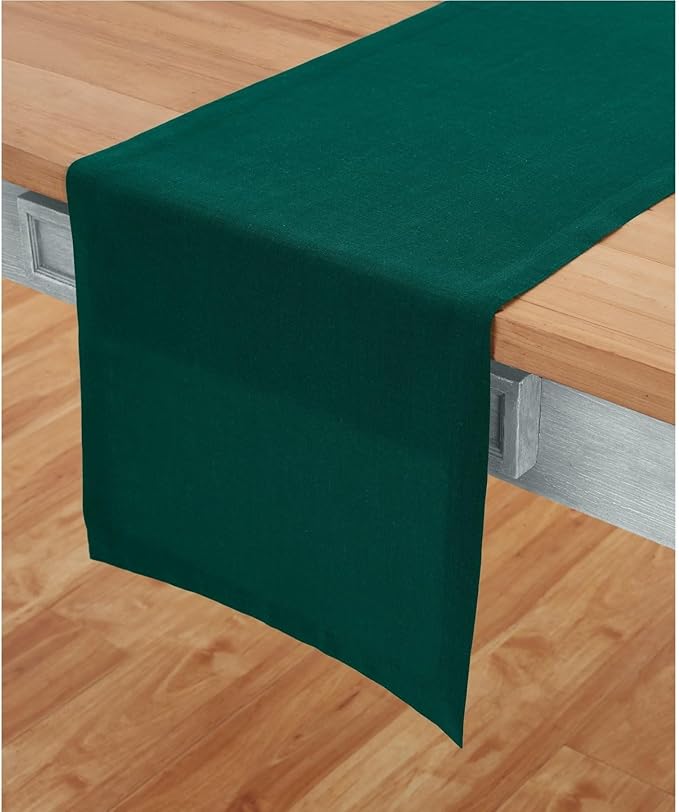 Solino Home Linen Rainforest Green Table Runner 60 Inches - 100% Pure Linen Farmhouse Short Table Runner 14 x 60 Inch Ideal for Dresser and Coffee Tables - Fete - Christmas, Thanksgiving