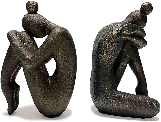 Unique Decorative Girl Thinker Bookends, Book Stopper Holder Nonskid, Book Ends for Shelves Living Room Office Home Decor, Resin, 1Pair/2Piece 6.5''