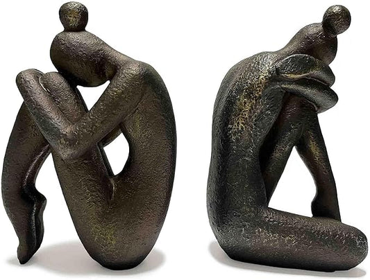 Unique Decorative Girl Thinker Bookends, Book Stopper Holder Nonskid, Book Ends for Shelves Living Room Office Home Decor, Resin, 1Pair/2Piece 6.5''
