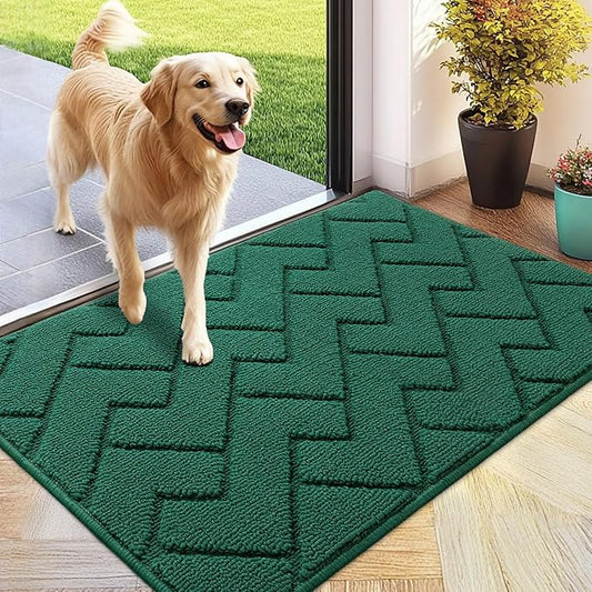 hicorfe Front Door Mat Outside Entrance,24"x35" Absorbent Muddy Dirt Resist Welcome Door Mats Outdoor Indoor,Stain and Fade Resistant,Non Slip Backing Entry Mat Doormat for Entryway (Evergreen)