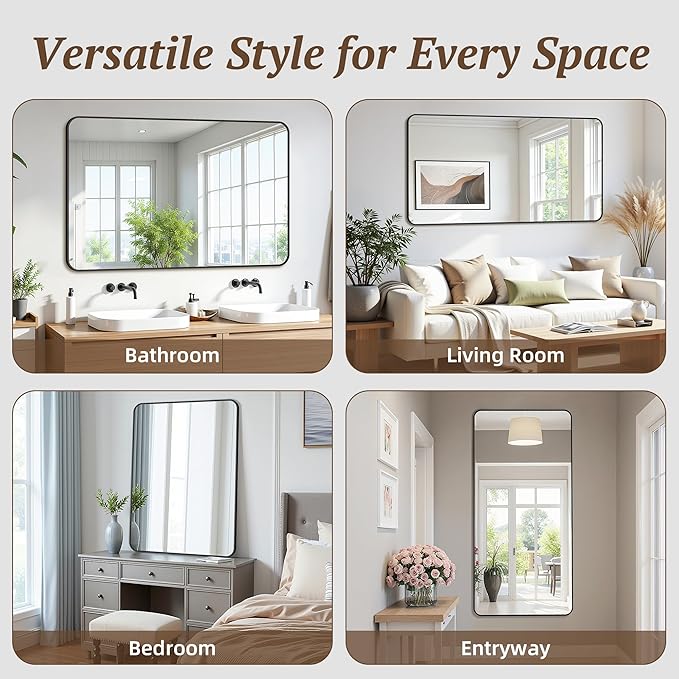 Bathroom Mirror 72" x 30", Large Rectangle Wall Mirror, Black Metal Frame Wall Mounted Mirrors for Bathroom, Vanity, Bedroom, Entryway Decor(Horizontal/Vertical)