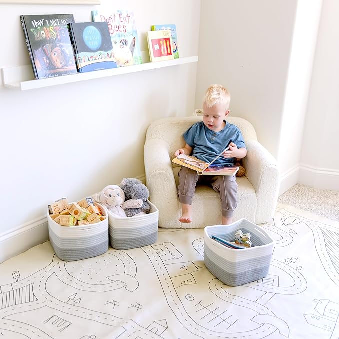 NaturalCozy Storage Cubes 9”x9”x7”Cotton Rope Woven Baskets for Organizing 3-Pack | 9 Inch Cube Storage Bin | Small Basket for Shelf Nursery, Pantry, Decorative Plant, Bathroom Closet, Toy Gift