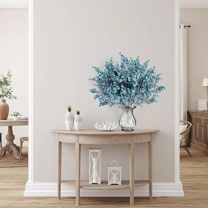 Sggvecsy 15 Pcs Babys Breath Artificial Flowers Gypsophila Bouquets Bulk Real Touch Fake Silk Flowers for Home DIY Floral Arrangement Table Centerpiece Fall Thanksgiving Autumn Decoration (Fall Blue)