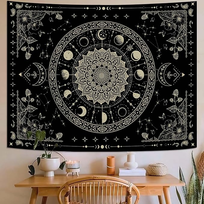 Lunerfex Mandala Moon Tapestry Boho Tapestry for Bedroom Black Tapestries Wall Hanging Living Room Wall Art and Home Decor 60x80