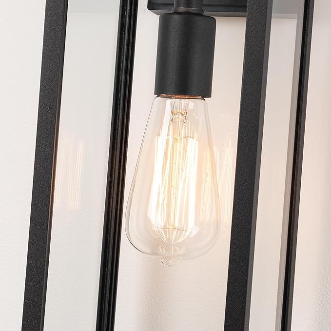mirrea 18" Classic Outdoor Wall Sconce 1 Light in Matte Black Rectangular Metal Frame and Clear Glass Shade Waterproof Porch Light Patio Light Pack of 2