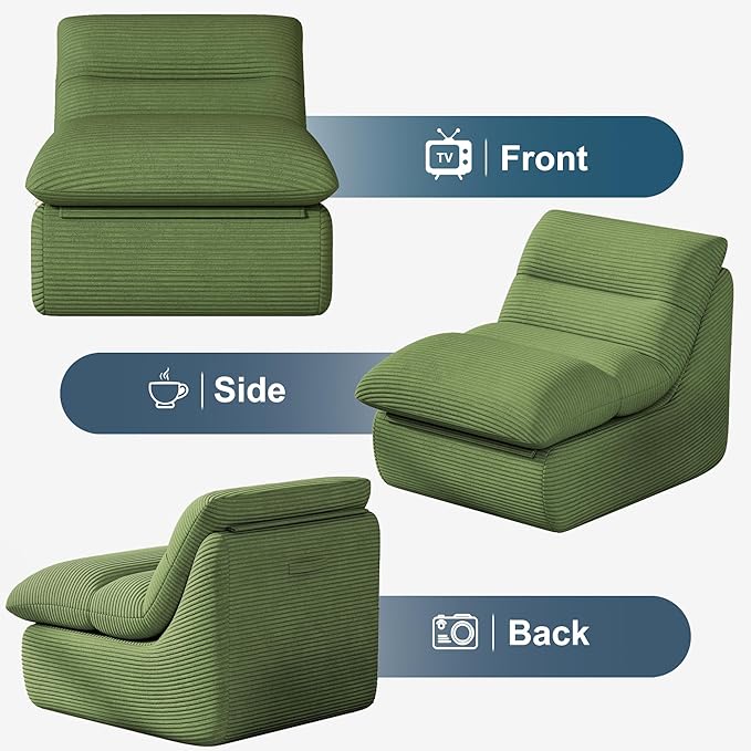 Misolant Bean Bag Chairs，Big Corduroy Fabric Sofa Bean Bag Chair for Adults and Teens with High-Resilience Sponge, Non-Slip Base Floor Lounge Sofa for Home, Living Room, Bedroom, Gaming Green