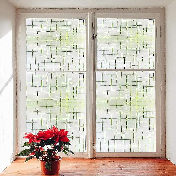 Finnez Frosted Window Film Non-Adhesive, Frosting Privacy Film for Glass Windows, Self Static-Cling Decorative Window Cling for Home Office UV Protection Cross Pattern, 29.5 x 78.7 inches