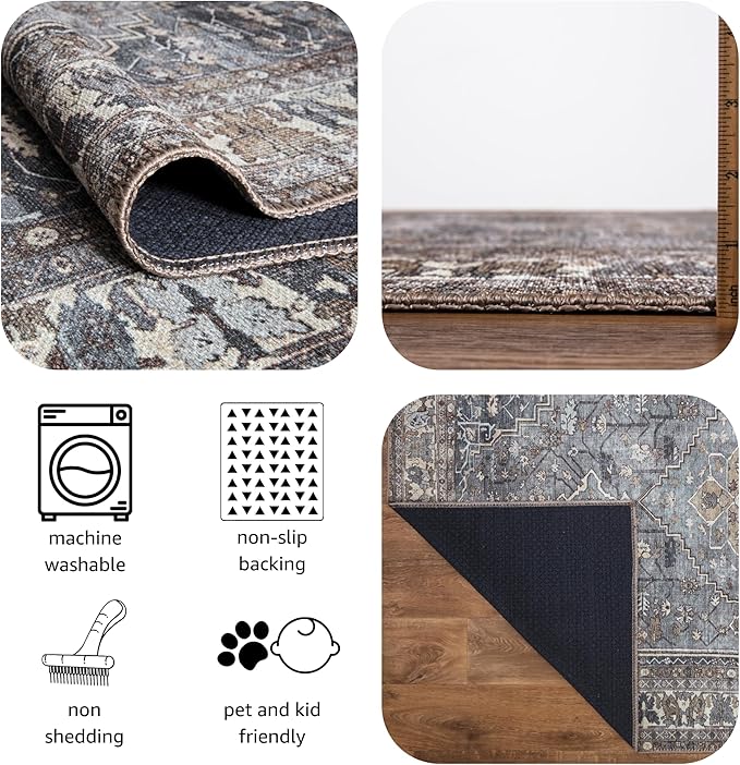 Keen Home Design 8x10 Rug - Machine Washable Area Rug with Non-Slip Backing, Ideal for Living Room, Dining Room, Bedroom - Vintage, Easy Clean, Durable, Low Pile Rug - (8' x 10')