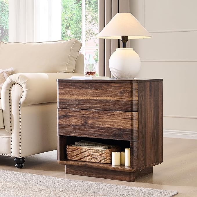 Nightstand Set of 2 with Charging Station, 22" Large Modern Bedside Table with 2 Drawers Storage,Push-to-Open End Table for Bedroom,Living Room,Brown