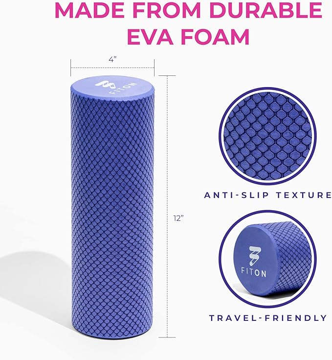 Recovery Foam Roller - High Density Travel Foam Roller for Muscle Massage and Deep Tissue Relief - Compact and Portable for Exercise, Travel, and Fitness - 12"x4", Purple