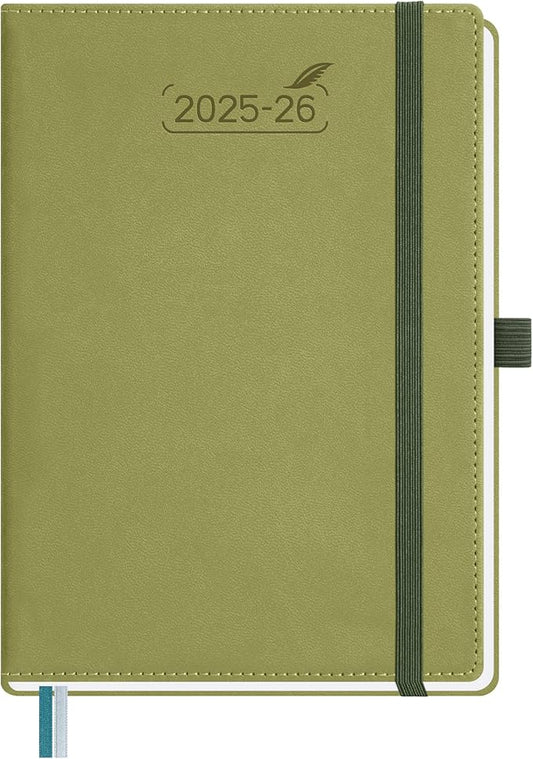 BEZEND Planner 2025-2026 Weekly and Monthly, 5.8" x 8.5" Academic Calendar (Jul 25-Dec 26) Vertical Daily Appointment with Hourly Timeslot & Monthly Tab, PU Leather Hardcover - Kiwi
